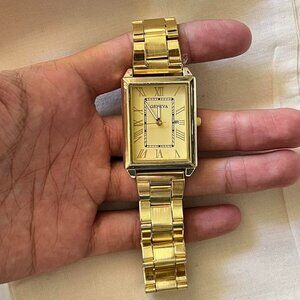 2000s vintage style square stainless steel geneva gold luxury watch